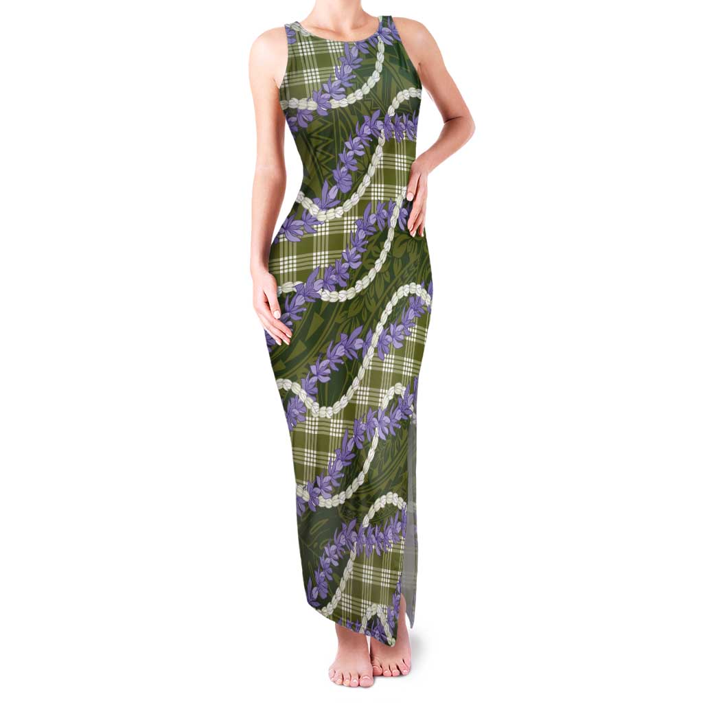 Green Hawaii Palaka Honohono Pikake Tank Maxi Dress Hawaiian Orchid Lei Polynesian Pattern - Polynesian Pride