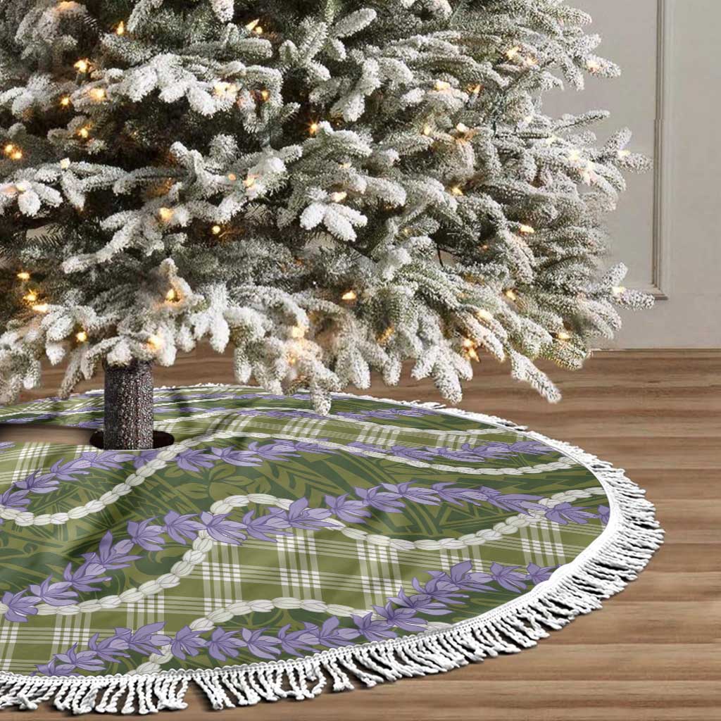 Green Hawaii Palaka Honohono Pikake Tree Skirt Hawaiian Orchid Lei Polynesian Pattern - Polynesian Pride