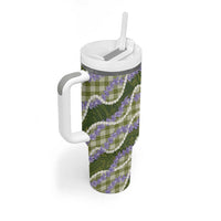 Green Hawaii Palaka Honohono Pikake Tumbler With Handle Hawaiian Orchid Lei Polynesian Pattern - Polynesian Pride
