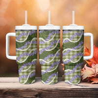 Green Hawaii Palaka Honohono Pikake Tumbler With Handle Hawaiian Orchid Lei Polynesian Pattern - Polynesian Pride