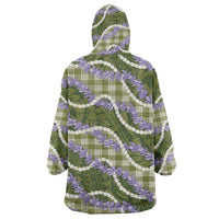 Green Hawaii Palaka Honohono Pikake Wearable Blanket Hoodie Hawaiian Orchid Lei Polynesian Pattern - Polynesian Pride