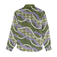 Green Hawaii Palaka Honohono Pikake Women Casual Shirt Hawaiian Orchid Lei Polynesian Pattern - Polynesian Pride