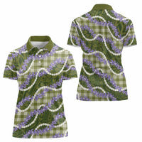 Green Hawaii Palaka Honohono Pikake Women Polo Shirt Hawaiian Orchid Lei Polynesian Pattern - Polynesian Pride
