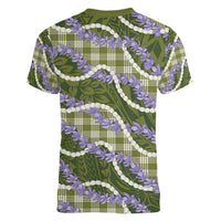 Green Hawaii Palaka Honohono Pikake Women V-Neck T-Shirt Hawaiian Orchid Lei Polynesian Pattern - Polynesian Pride