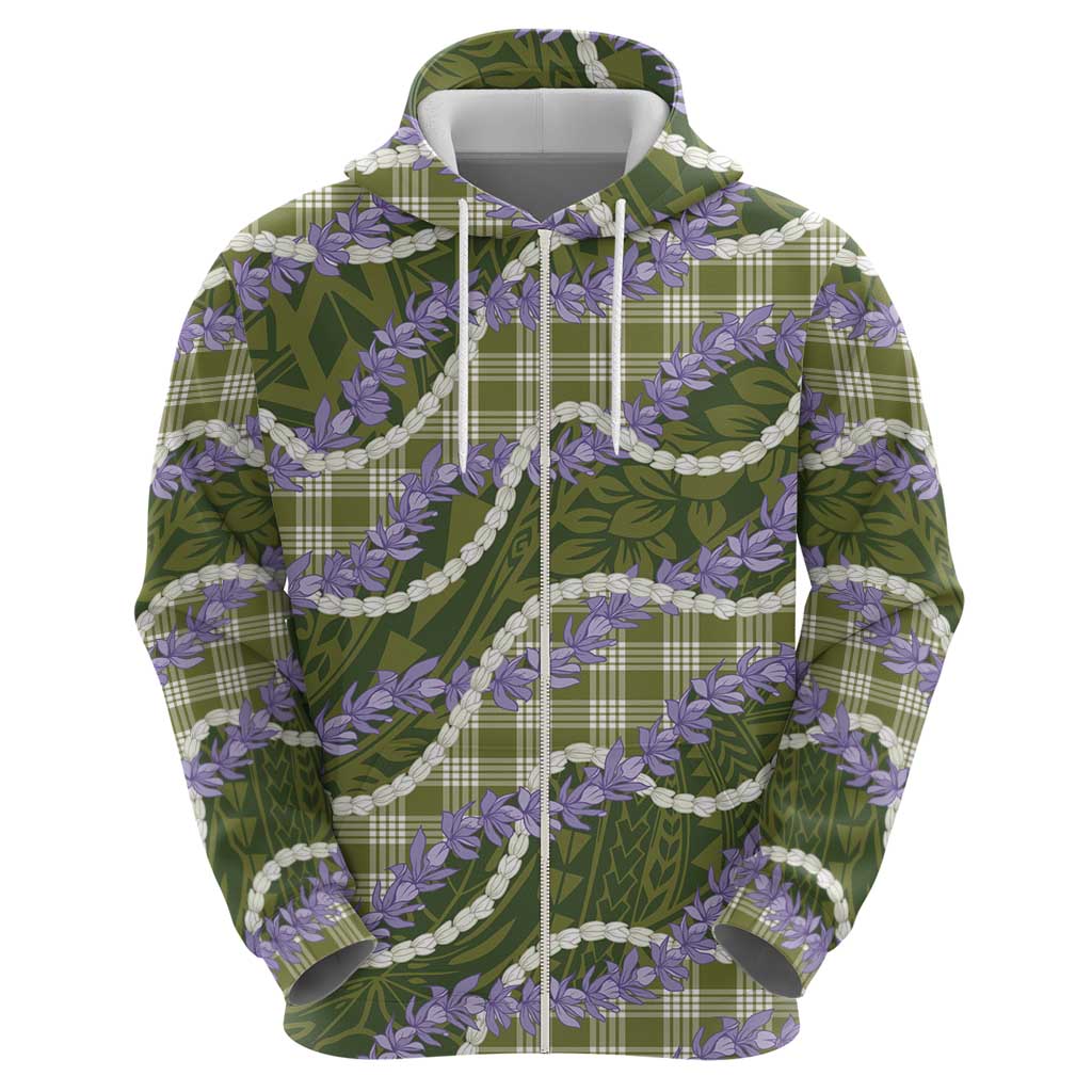 Green Hawaii Palaka Honohono Pikake Zip Hoodie Hawaiian Orchid Lei Polynesian Pattern - Polynesian Pride