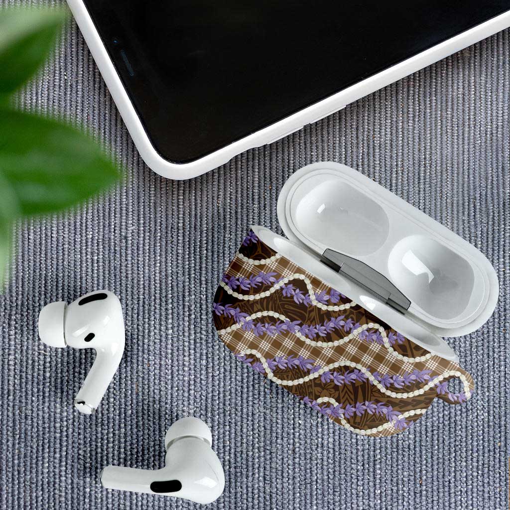 Brown Hawaii Palaka Honohono Pikake AirPods Case Hawaiian Orchid Lei Polynesian Pattern - Polynesian Pride