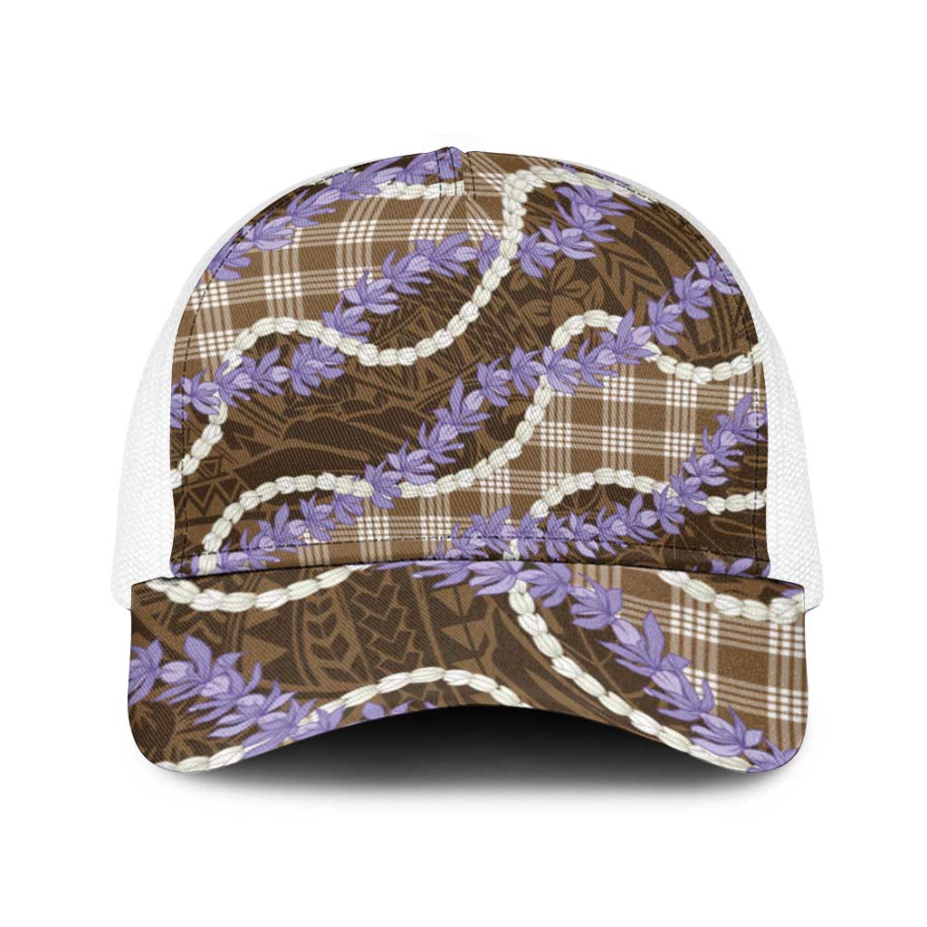 Brown Hawaii Palaka Honohono Pikake Baseball Net Cap Hawaiian Orchid Lei Polynesian Pattern - Polynesian Pride