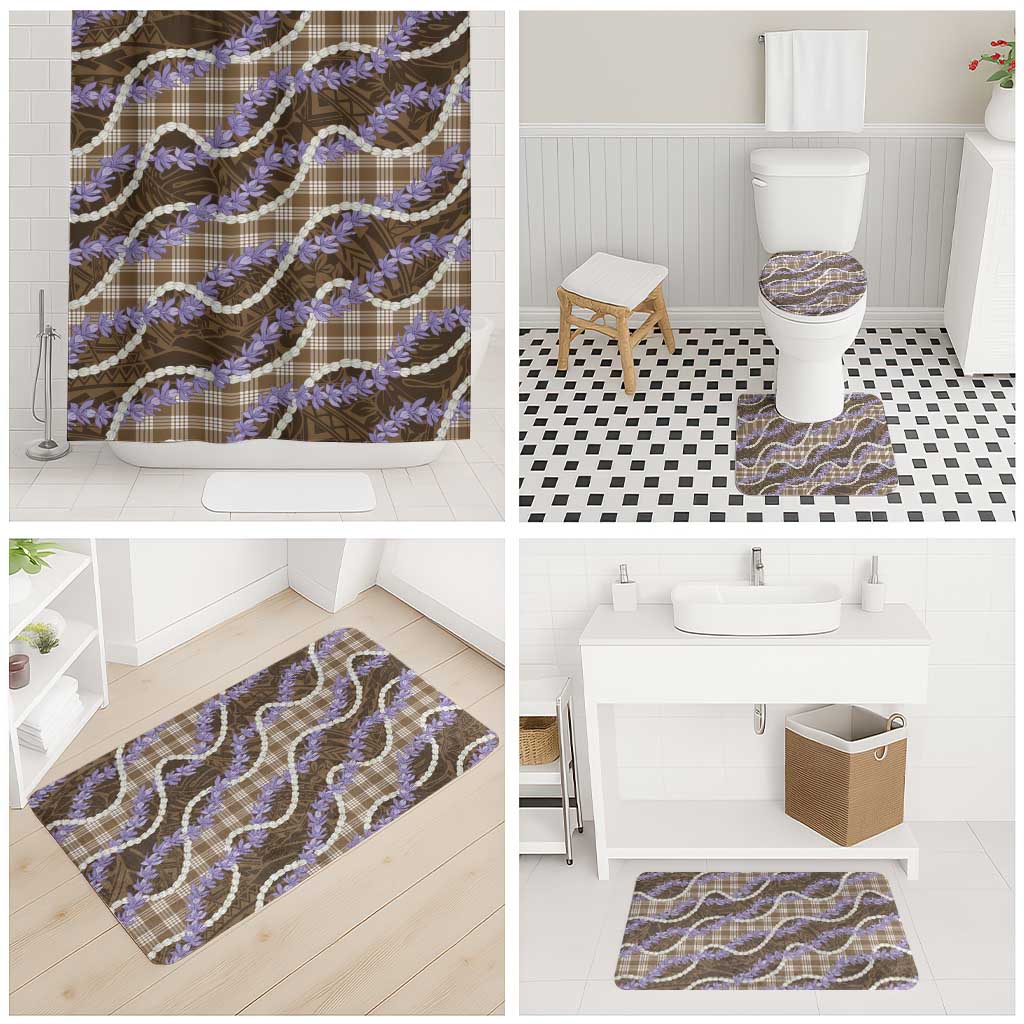 Brown Hawaii Palaka Honohono Pikake Bathroom Set Hawaiian Orchid Lei Polynesian Pattern - Polynesian Pride