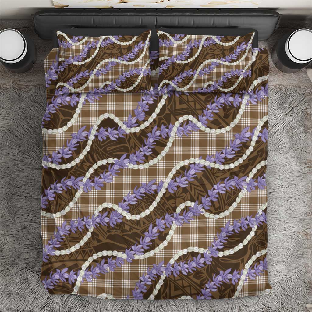 Brown Hawaii Palaka Honohono Pikake Bedding Set Hawaiian Orchid Lei Polynesian Pattern - Polynesian Pride