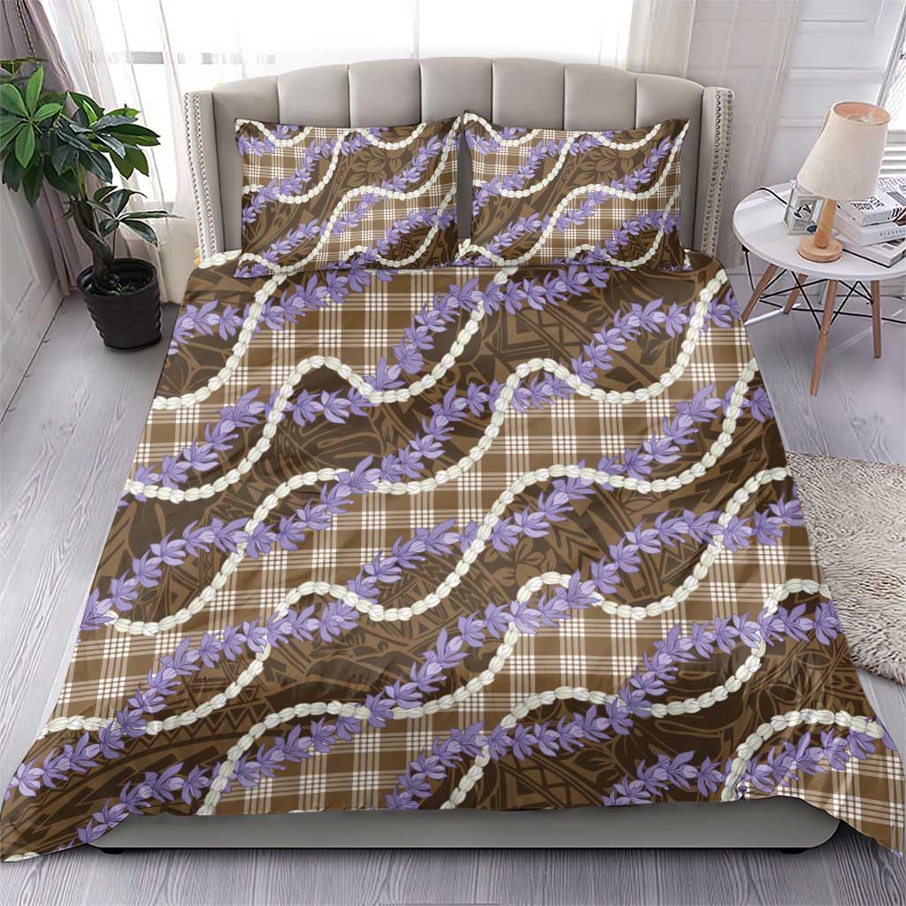 Brown Hawaii Palaka Honohono Pikake Bedding Set Hawaiian Orchid Lei Polynesian Pattern - Polynesian Pride