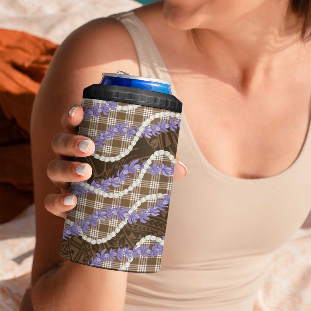 Brown Hawaii Palaka Honohono Pikake 4 in 1 Can Cooler Tumbler Hawaiian Orchid Lei Polynesian Pattern - Polynesian Pride