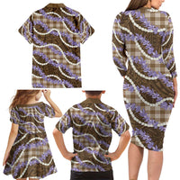 Brown Hawaii Palaka Honohono Pikake Family Matching Long Sleeve Bodycon Dress and Hawaiian Shirt Hawaiian Orchid Lei Polynesian Pattern - Polynesian Pride