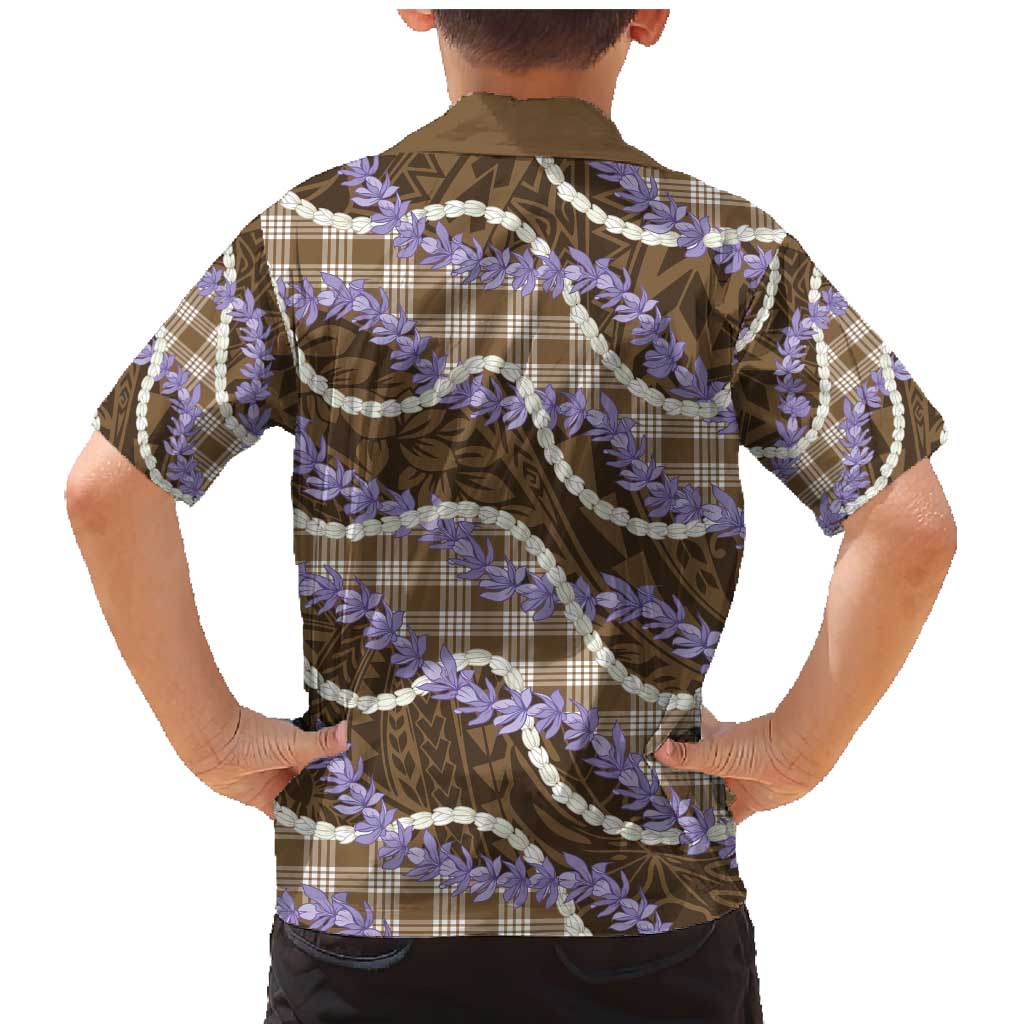 Brown Hawaii Palaka Honohono Pikake Family Matching Mermaid Dress and Hawaiian Shirt Hawaiian Orchid Lei Polynesian Pattern - Polynesian Pride