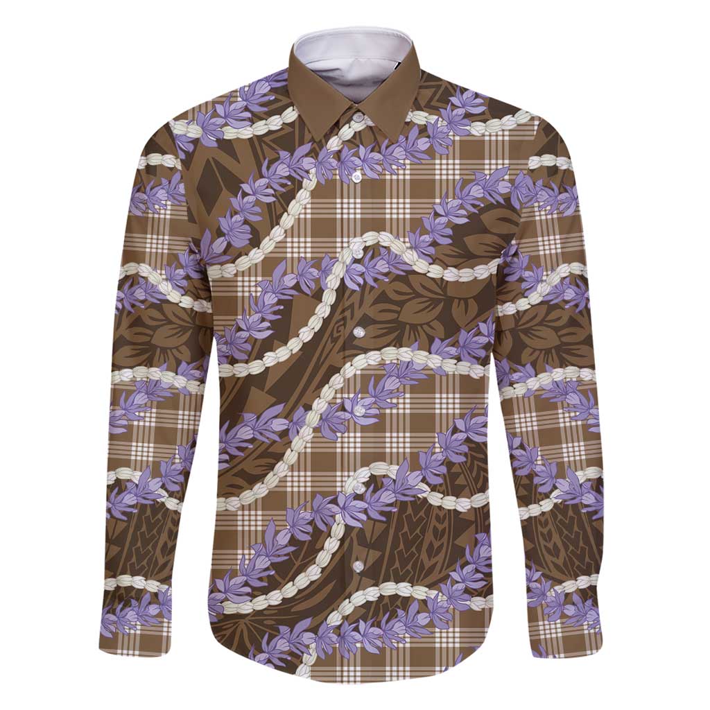 Brown Hawaii Palaka Honohono Pikake Family Matching Mermaid Dress and Hawaiian Shirt Hawaiian Orchid Lei Polynesian Pattern - Polynesian Pride