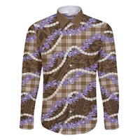 Brown Hawaii Palaka Honohono Pikake Family Matching Short Sleeve Bodycon Dress and Hawaiian Shirt Hawaiian Orchid Lei Polynesian Pattern - Polynesian Pride