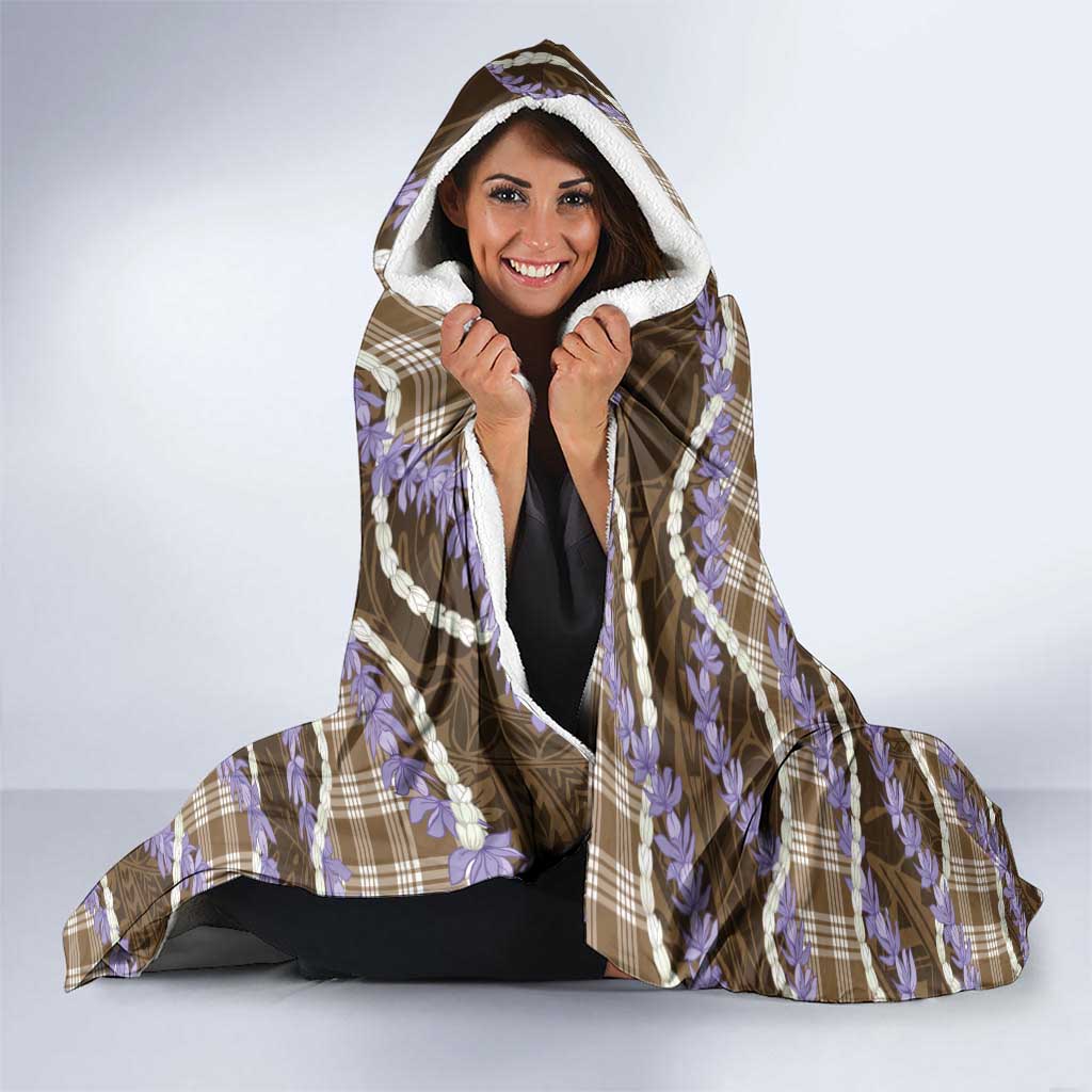 Brown Hawaii Palaka Honohono Pikake Hooded Blanket Hawaiian Orchid Lei Polynesian Pattern - Polynesian Pride