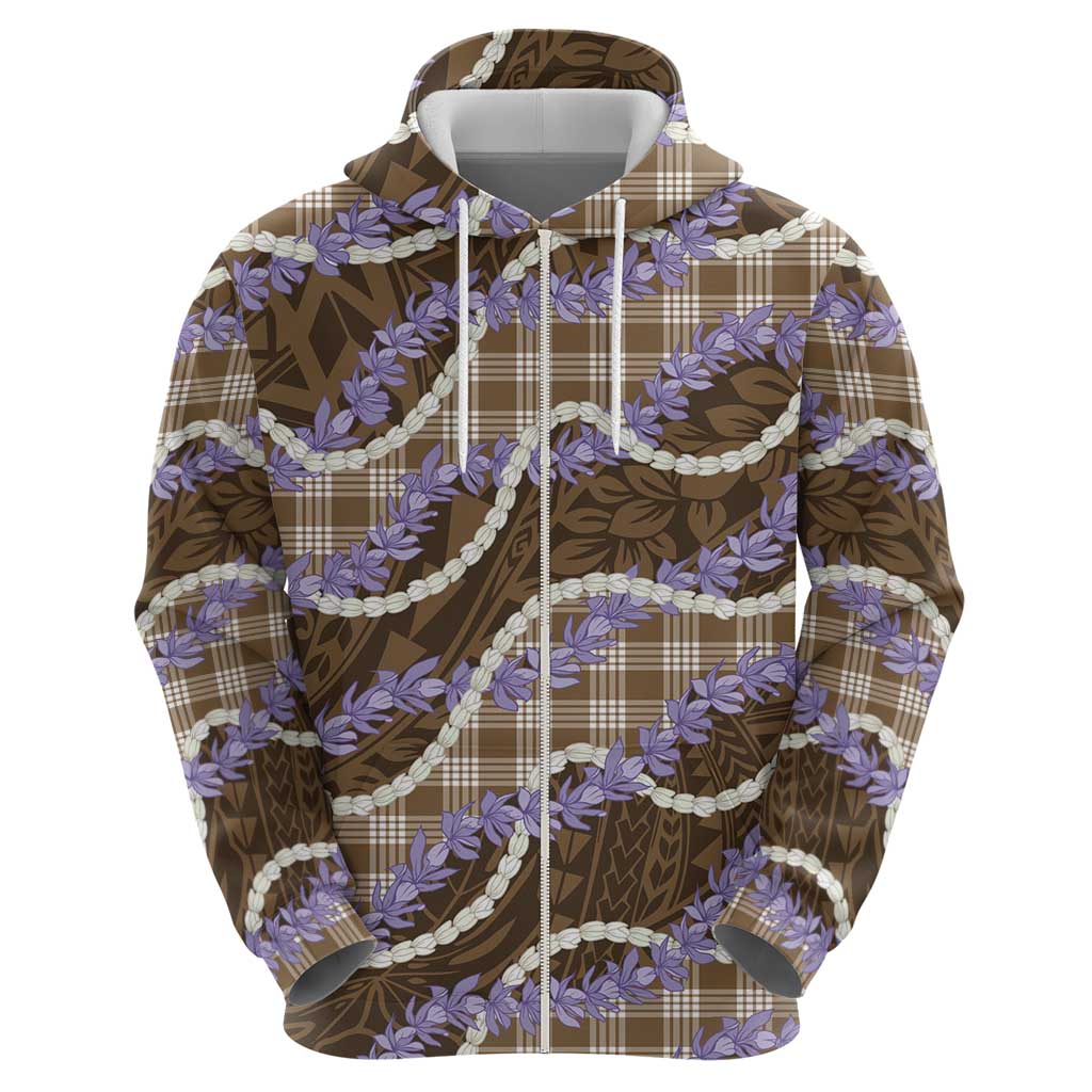 Brown Hawaii Palaka Honohono Pikake Hoodie Hawaiian Orchid Lei Polynesian Pattern - Polynesian Pride
