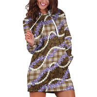 Brown Hawaii Palaka Honohono Pikake Hoodie Dress Hawaiian Orchid Lei Polynesian Pattern - Polynesian Pride