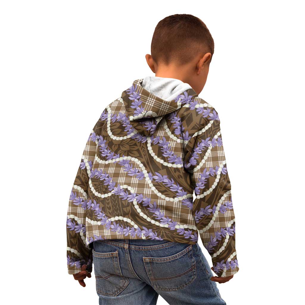 Brown Hawaii Palaka Honohono Pikake Kid Hoodie Hawaiian Orchid Lei Polynesian Pattern - Polynesian Pride