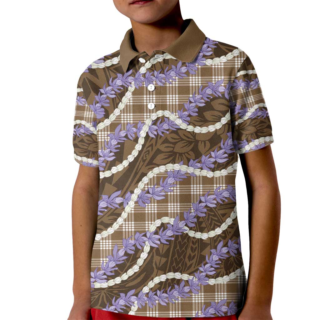 Brown Hawaii Palaka Honohono Pikake Kid Polo Shirt Hawaiian Orchid Lei Polynesian Pattern - Polynesian Pride