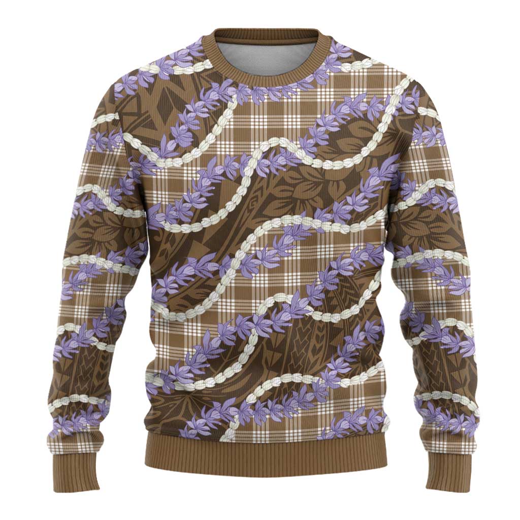 Brown Hawaii Palaka Honohono Pikake Ugly Christmas Sweater Hawaiian Orchid Lei Polynesian Pattern - Polynesian Pride