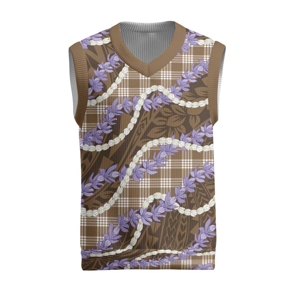 Brown Hawaii Palaka Honohono Pikake Christmas Knitted V-Neck Vest Hawaiian Orchid Lei Polynesian Pattern - Polynesian Pride