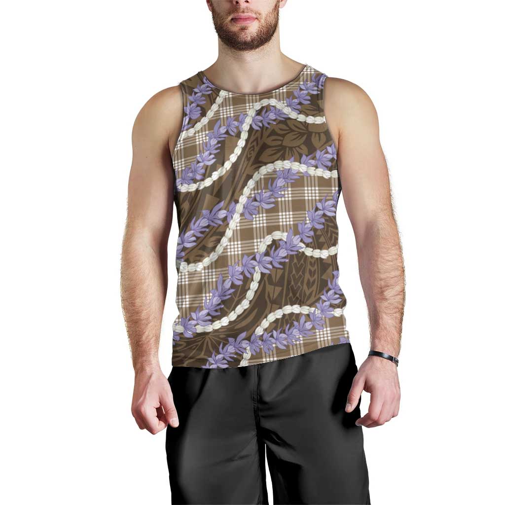 Brown Hawaii Palaka Honohono Pikake Men Tank Top Hawaiian Orchid Lei Polynesian Pattern - Polynesian Pride