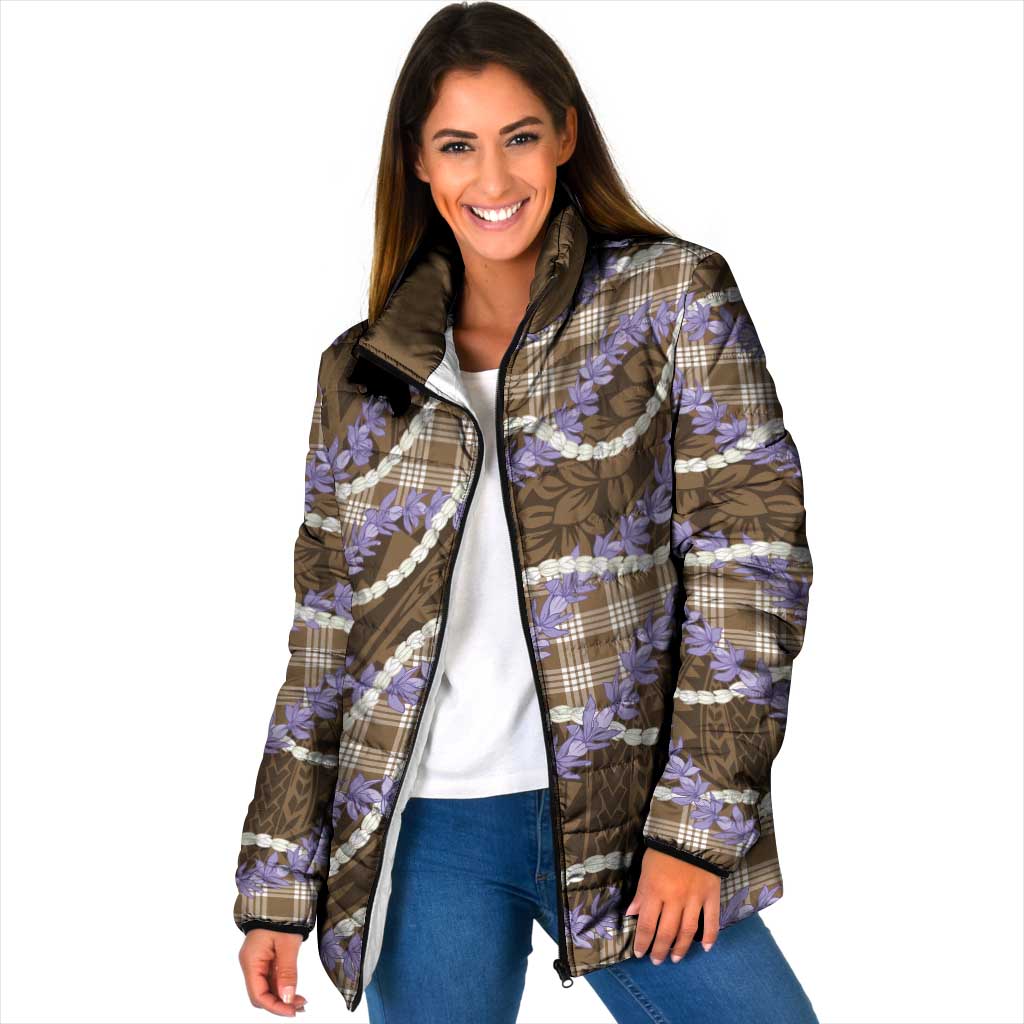 Brown Hawaii Palaka Honohono Pikake Padded Jacket Hawaiian Orchid Lei Polynesian Pattern - Polynesian Pride