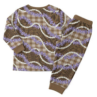 Brown Hawaii Palaka Honohono Pikake Christmas Pajama Set Hawaiian Orchid Lei Polynesian Pattern - Polynesian Pride