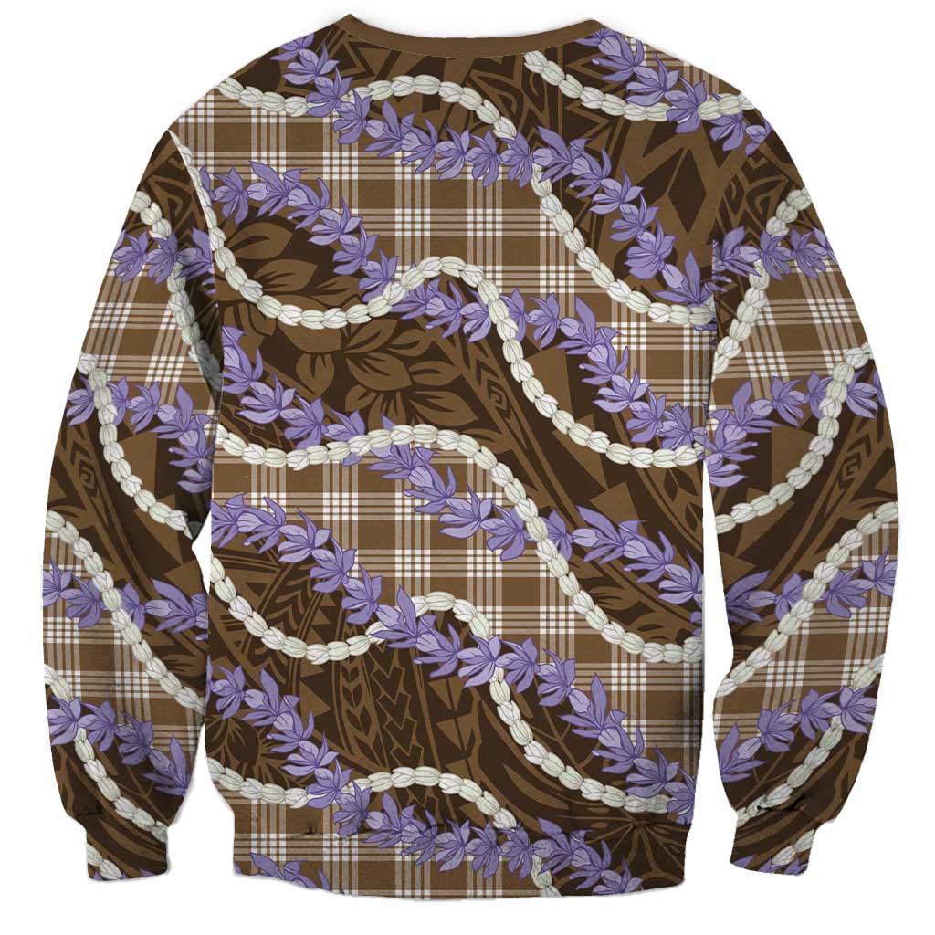 Brown Hawaii Palaka Honohono Pikake Sweatshirt Hawaiian Orchid Lei Polynesian Pattern - Polynesian Pride