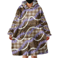 Brown Hawaii Palaka Honohono Pikake Wearable Blanket Hoodie Hawaiian Orchid Lei Polynesian Pattern - Polynesian Pride