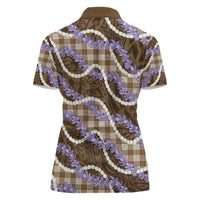 Brown Hawaii Palaka Honohono Pikake Women Polo Shirt Hawaiian Orchid Lei Polynesian Pattern - Polynesian Pride