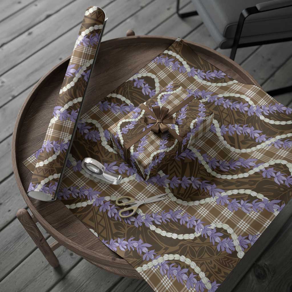 Brown Hawaii Palaka Honohono Pikake Wrapping Paper Hawaiian Orchid Lei Polynesian Pattern - Polynesian Pride