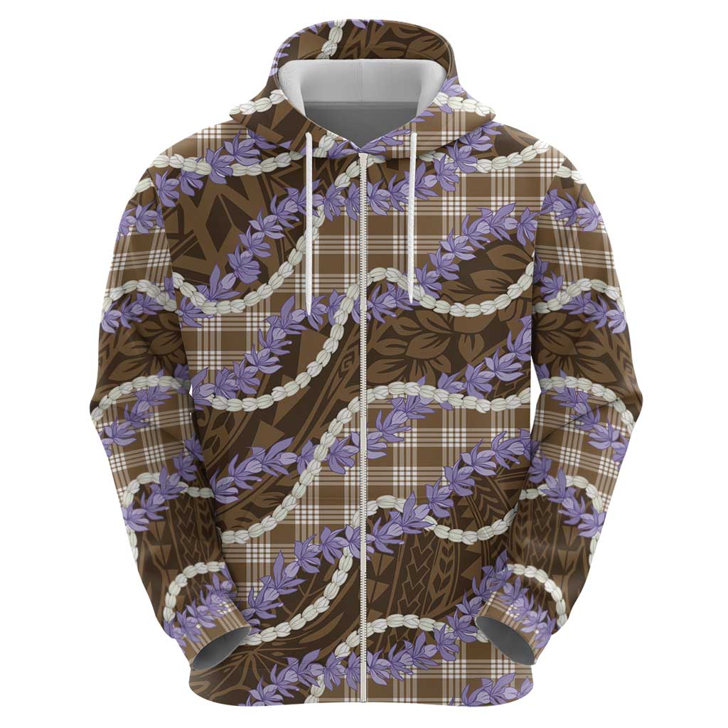 Brown Hawaii Palaka Honohono Pikake Zip Hoodie Hawaiian Orchid Lei Polynesian Pattern - Polynesian Pride