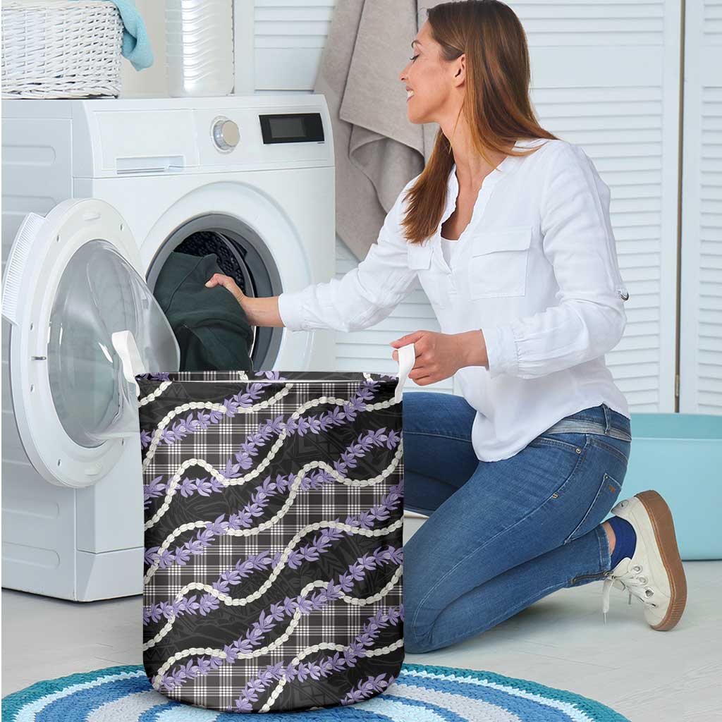 Black Hawaii Palaka Honohono Pikake Laundry Basket Hawaiian Orchid Lei Polynesian Pattern - Polynesian Pride