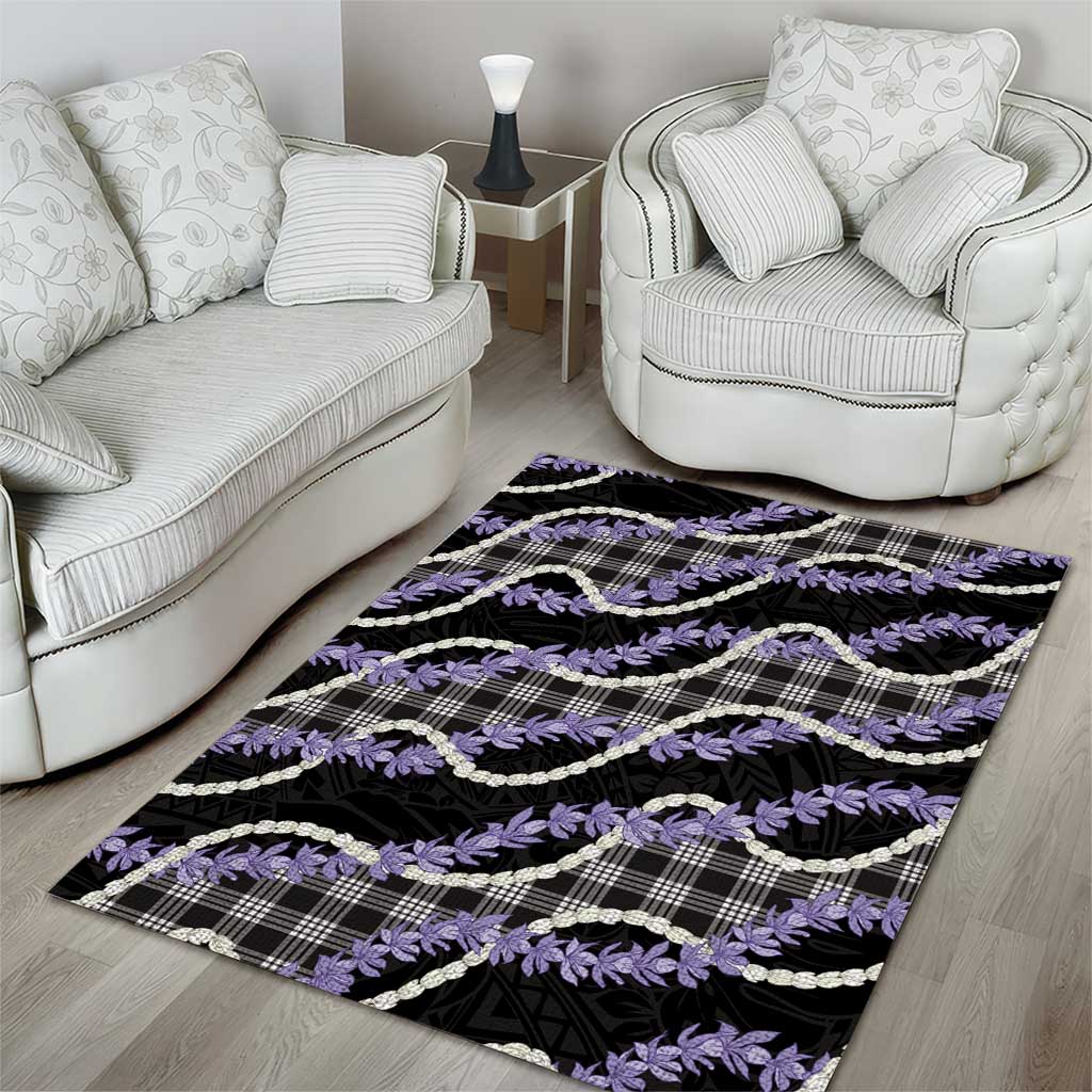 Black Hawaii Palaka Honohono Pikake Area Rug Hawaiian Orchid Lei Polynesian Pattern - Polynesian Pride