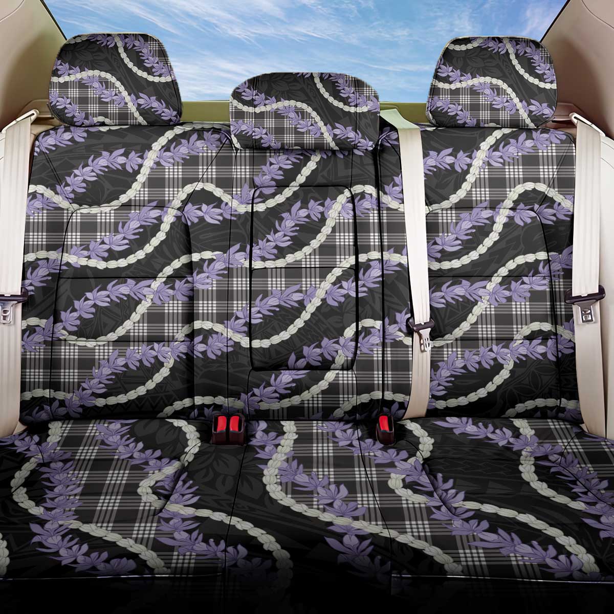 Black Hawaii Palaka Honohono Pikake Back Car Seat Cover Hawaiian Orchid Lei Polynesian Pattern - Polynesian Pride