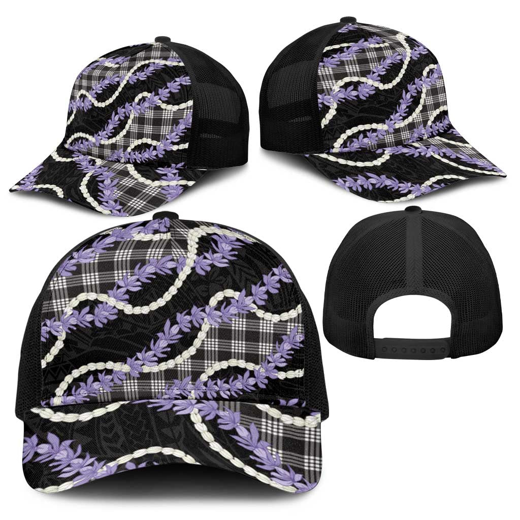 Black Hawaii Palaka Honohono Pikake Baseball Net Cap Hawaiian Orchid Lei Polynesian Pattern - Polynesian Pride