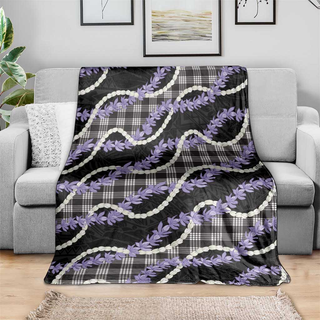 Black Hawaii Palaka Honohono Pikake Blanket Hawaiian Orchid Lei Polynesian Pattern - Polynesian Pride