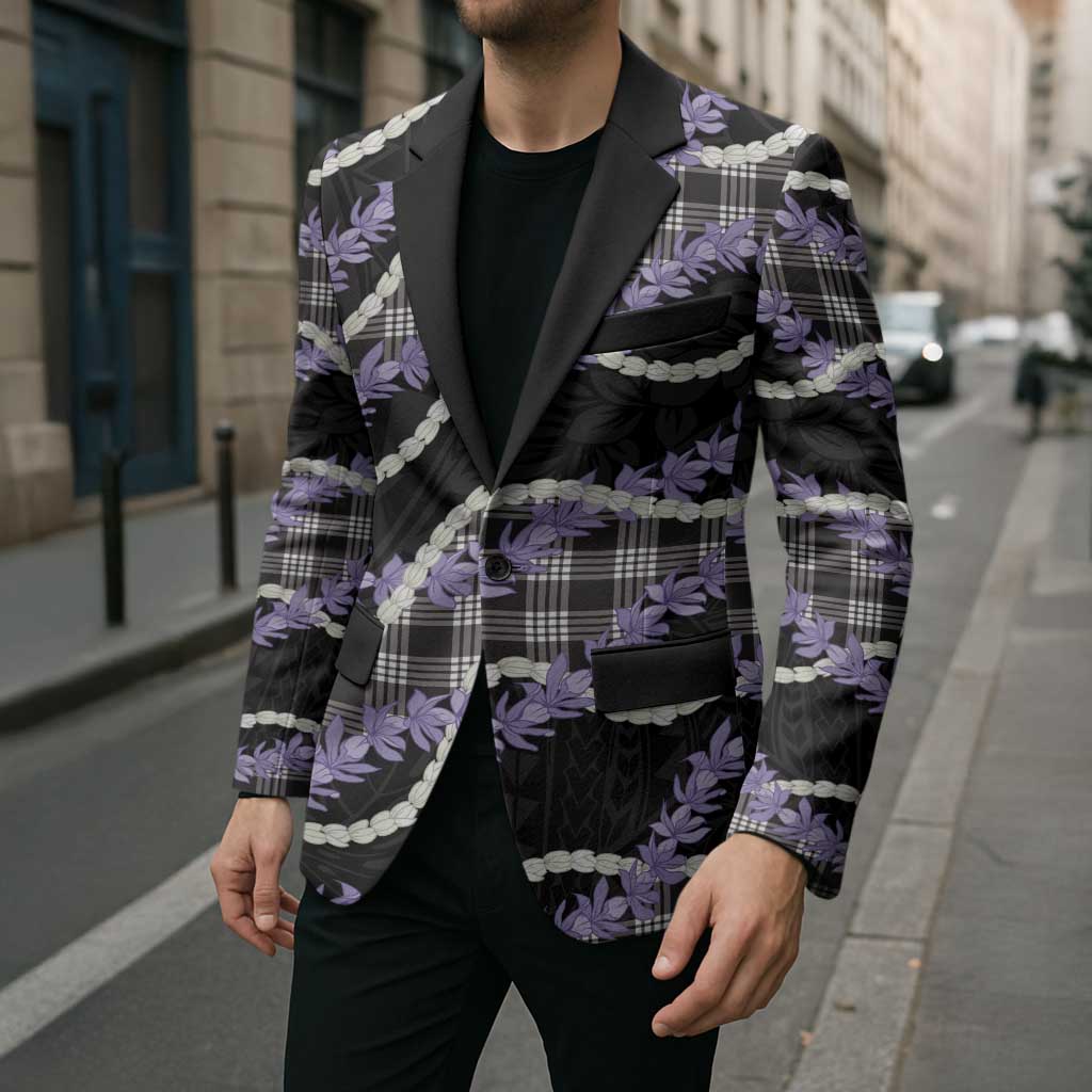 Black Hawaii Palaka Honohono Pikake Blazer Hawaiian Orchid Lei Polynesian Pattern - Polynesian Pride