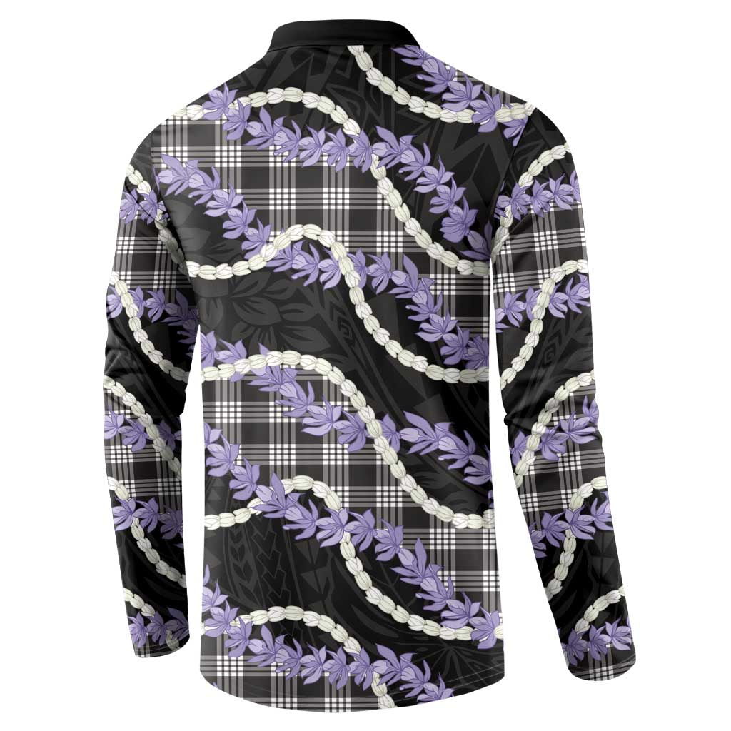 Black Hawaii Palaka Honohono Pikake Button Sweatshirt Hawaiian Orchid Lei Polynesian Pattern - Polynesian Pride