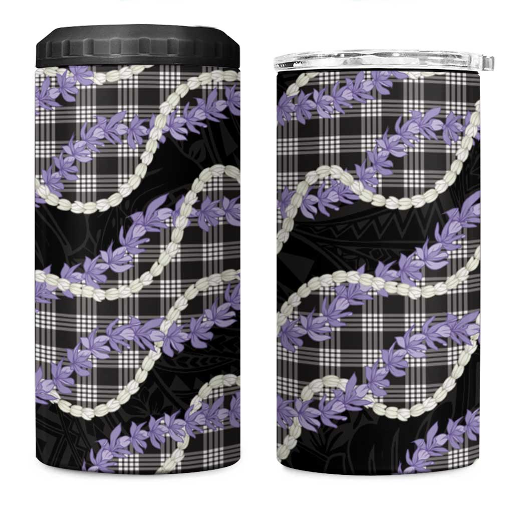 Black Hawaii Palaka Honohono Pikake 4 in 1 Can Cooler Tumbler Hawaiian Orchid Lei Polynesian Pattern - Polynesian Pride