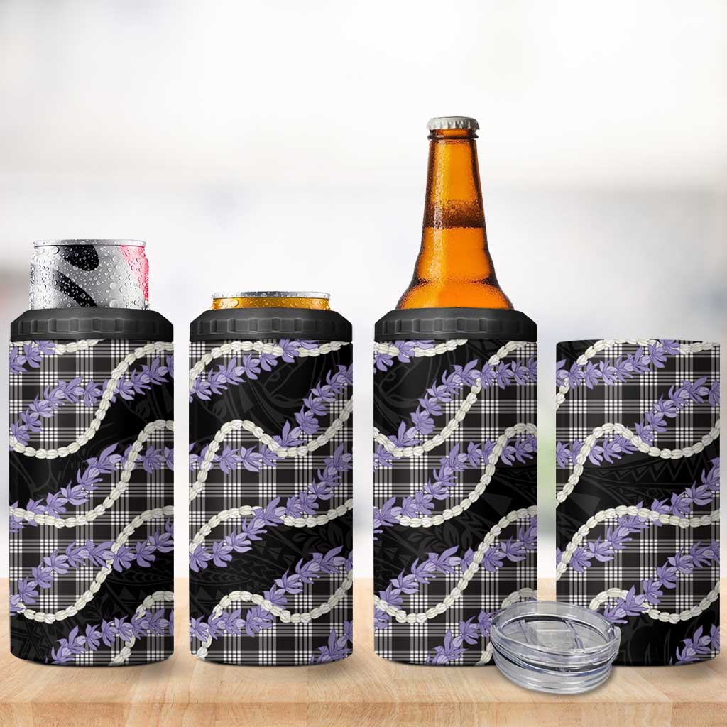 Black Hawaii Palaka Honohono Pikake 4 in 1 Can Cooler Tumbler Hawaiian Orchid Lei Polynesian Pattern - Polynesian Pride