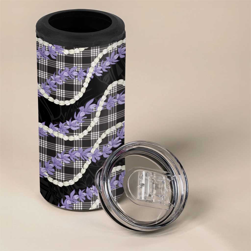 Black Hawaii Palaka Honohono Pikake 4 in 1 Can Cooler Tumbler Hawaiian Orchid Lei Polynesian Pattern - Polynesian Pride