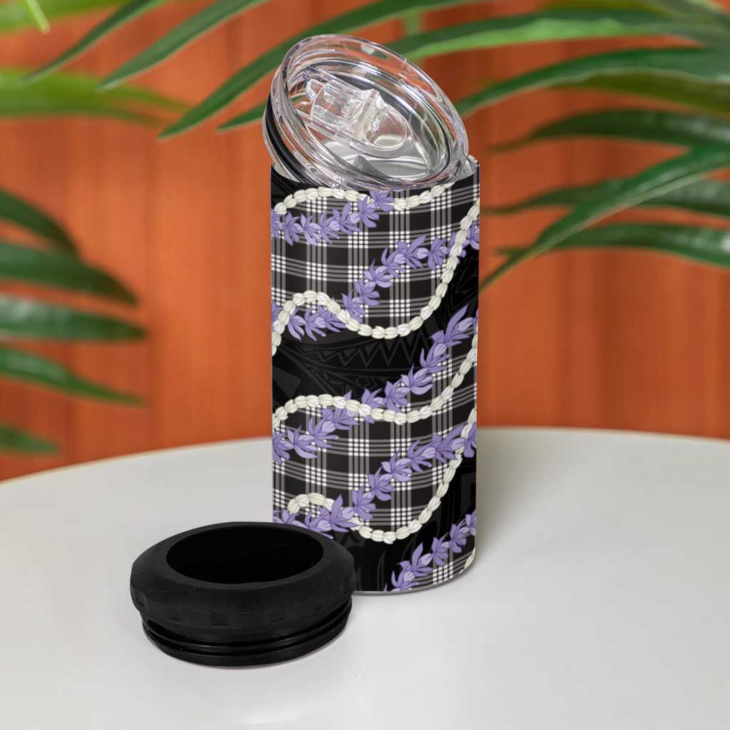 Black Hawaii Palaka Honohono Pikake 4 in 1 Can Cooler Tumbler Hawaiian Orchid Lei Polynesian Pattern - Polynesian Pride