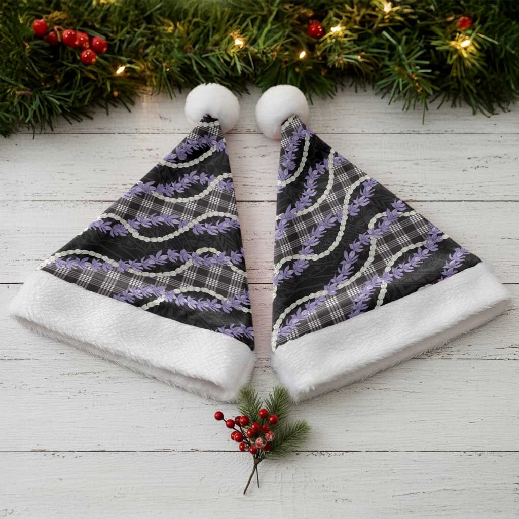 Black Hawaii Palaka Honohono Pikake Christmas Santa Hat Hawaiian Orchid Lei Polynesian Pattern - Polynesian Pride