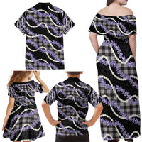 Black Hawaii Palaka Honohono Pikake Family Matching Off Shoulder Maxi Dress and Hawaiian Shirt Hawaiian Orchid Lei Polynesian Pattern - Polynesian Pride