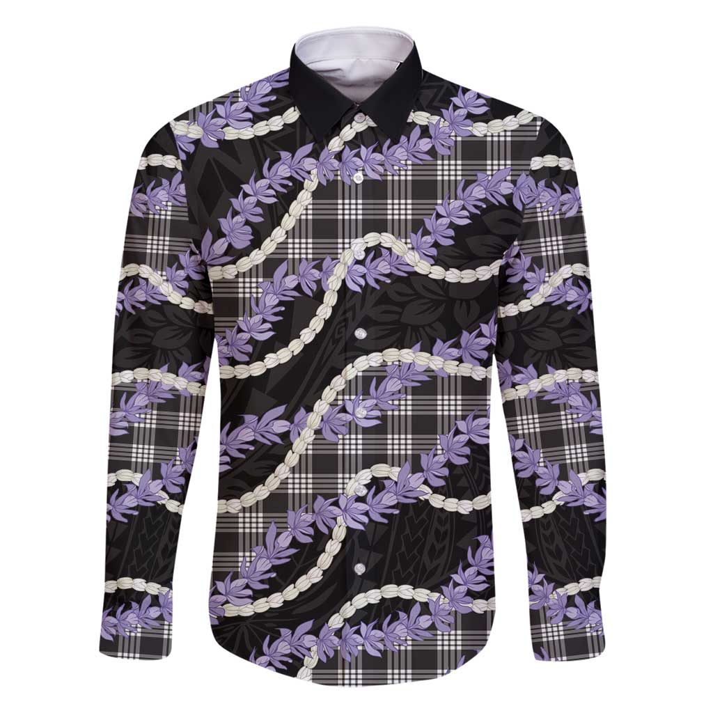 Black Hawaii Palaka Honohono Pikake Family Matching Off Shoulder Maxi Dress and Hawaiian Shirt Hawaiian Orchid Lei Polynesian Pattern - Polynesian Pride