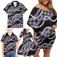 Black Hawaii Palaka Honohono Pikake Family Matching Off Shoulder Short Dress and Hawaiian Shirt Hawaiian Orchid Lei Polynesian Pattern - Polynesian Pride