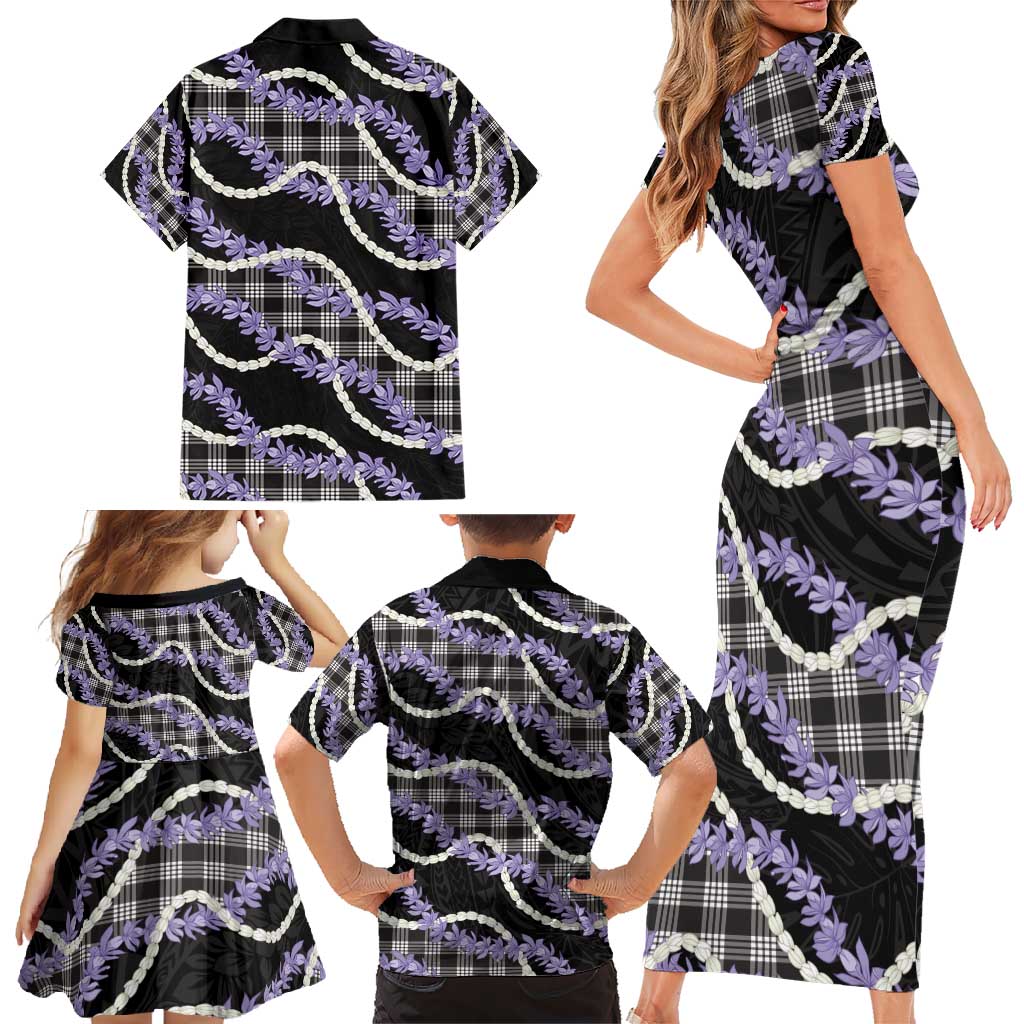 Black Hawaii Palaka Honohono Pikake Family Matching Short Sleeve Bodycon Dress and Hawaiian Shirt Hawaiian Orchid Lei Polynesian Pattern - Polynesian Pride